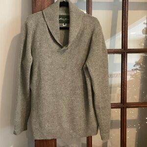 Eddie Bauer 100% lambswool, Gray Shawl Collar Sweater